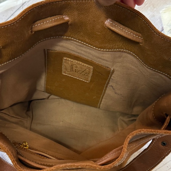 Sseko Tan Leather Drawstring Shoulder Bag - Picture 3 of 4